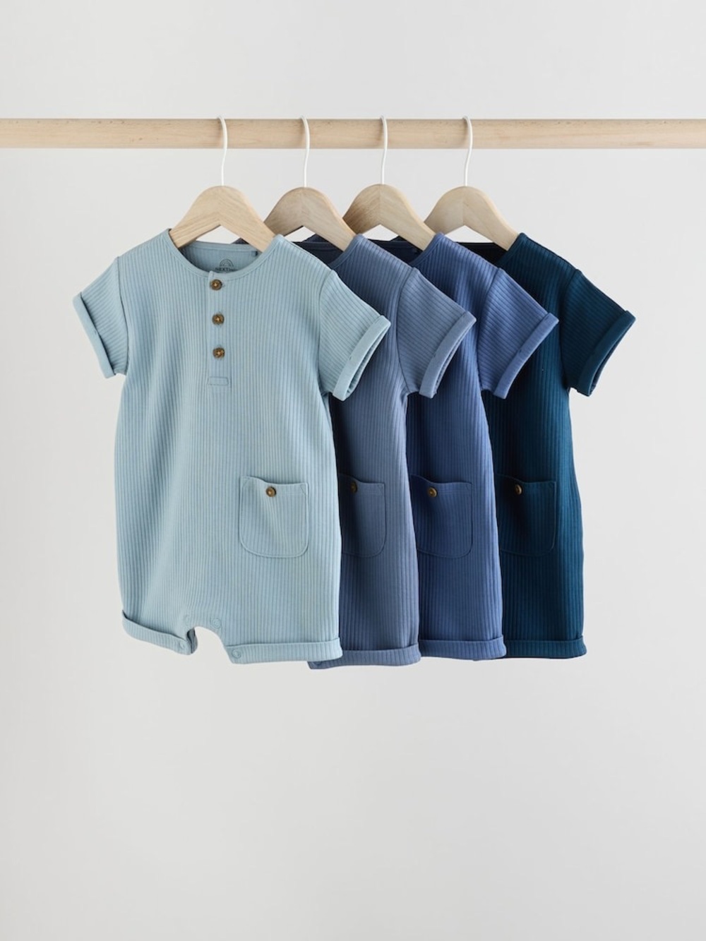 Next Blue Grandad Button Neck Baby Rompers 4 Pack- NWT- Up to 3mths